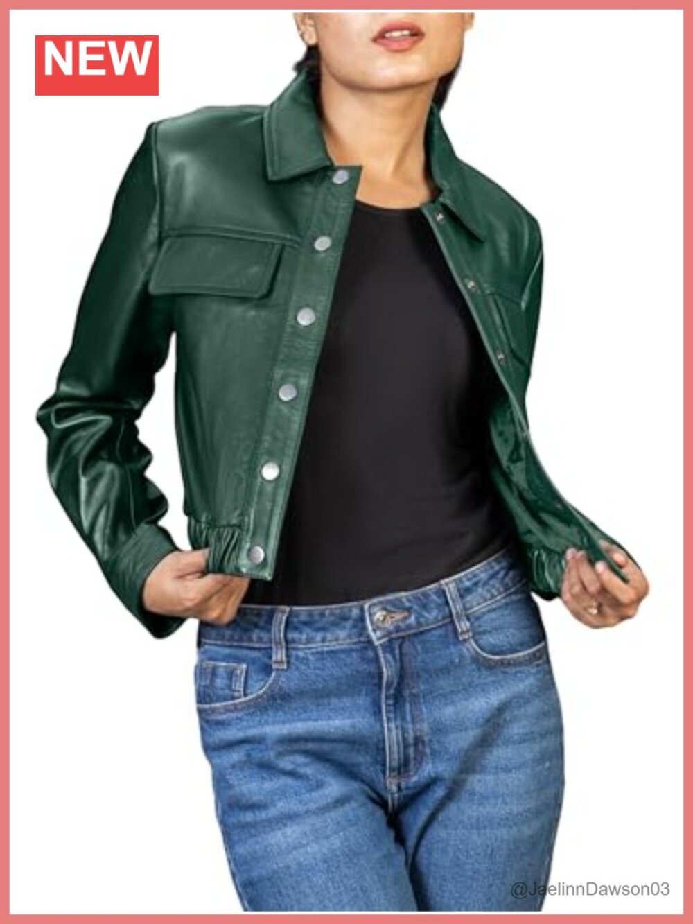 Genuine Leather Cropped Moto Biker Snap Button Shirt Jacket Women